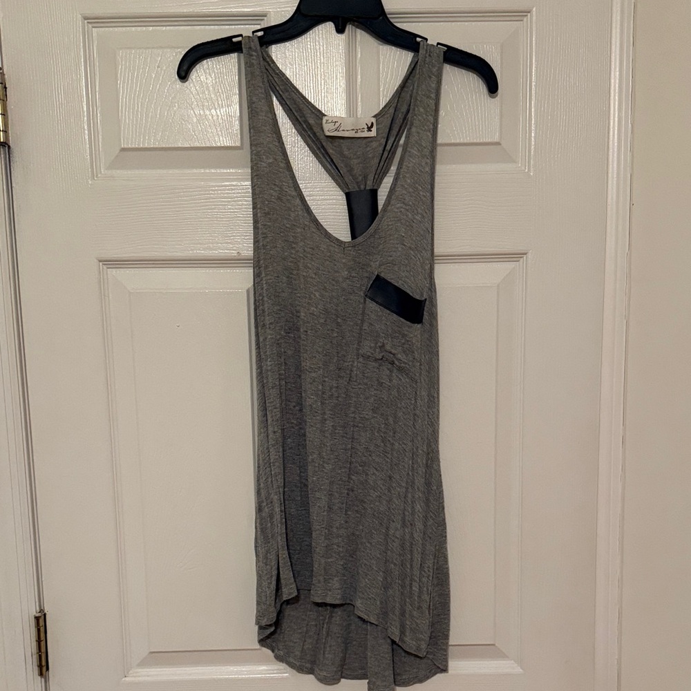 Vintage Havana Gray Tank Top with leather detailing